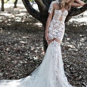idan cohen bridal 2017 illusion long sleeves sweetheart neckline mermaid lace wedding dress (luisa lia) fv long train