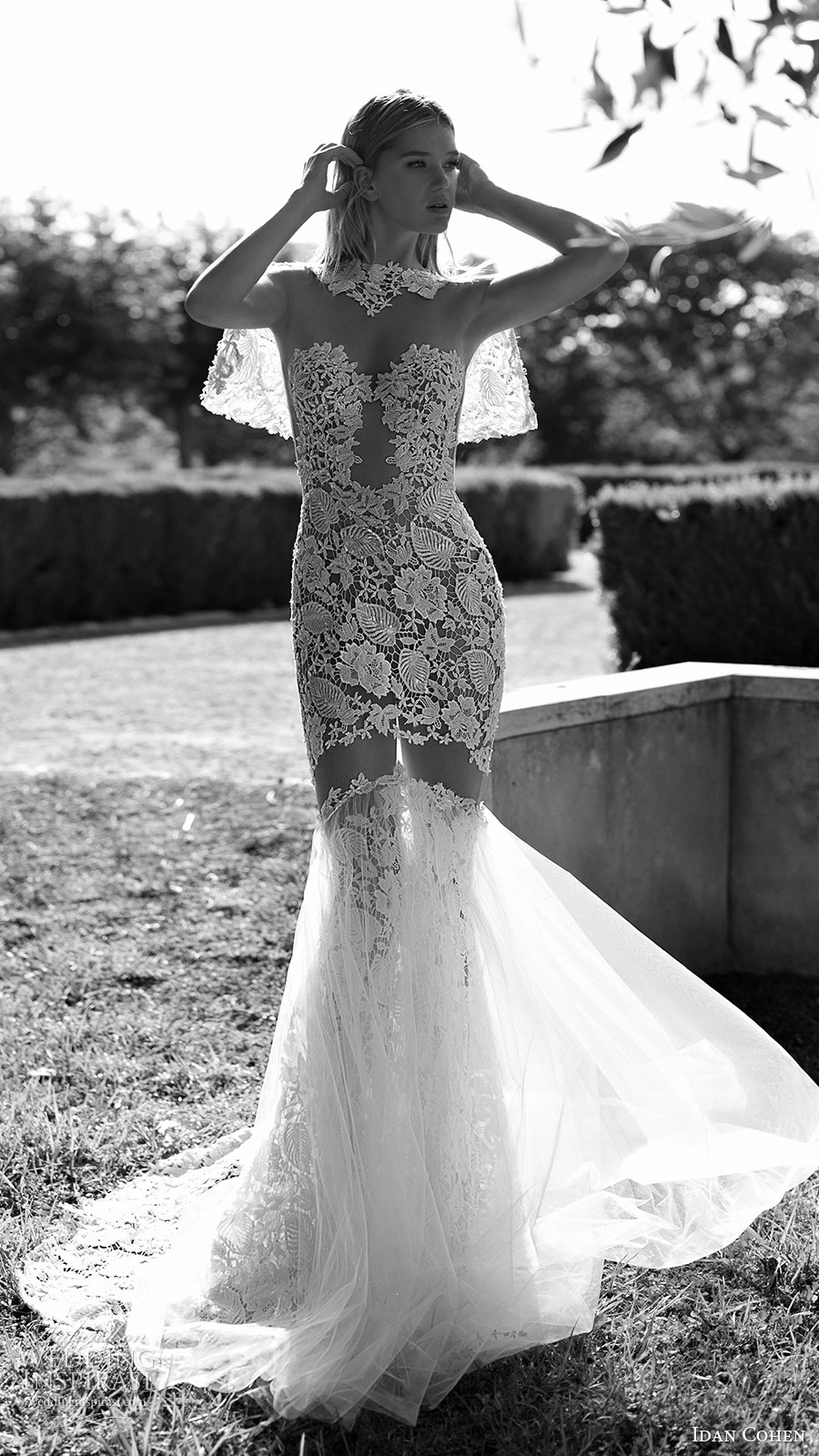 idan cohen bridal 2017 illusion long sleeves sweetheart neckline mermaid lace wedding dress (luisa lia) fv short lace capelet long train