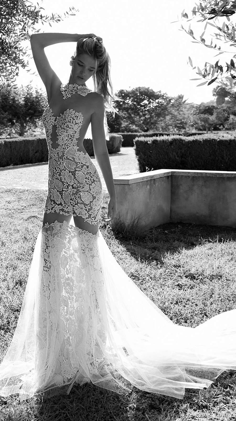 idan cohen bridal 2017 illusion long sleeves sweetheart neckline mermaid lace wedding dress (luisa lia) mv long train