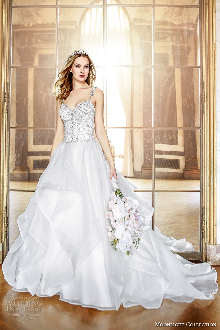 moonlight collection fall 2016 bridal beaded thin strap sweetheart neckline heavily embellished princess a  line wedding dress low back chapel train (j6439) mv