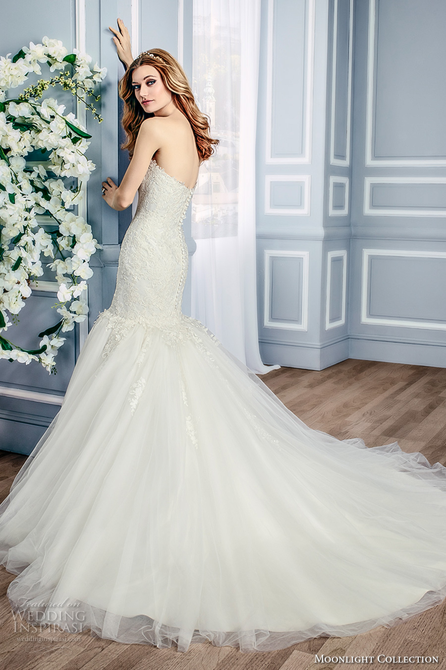 moonlight collection fall 2016 bridal strapless sweetheart neckline heavily embellished bodice mermaid wedding dress chapel train (j6432) bv