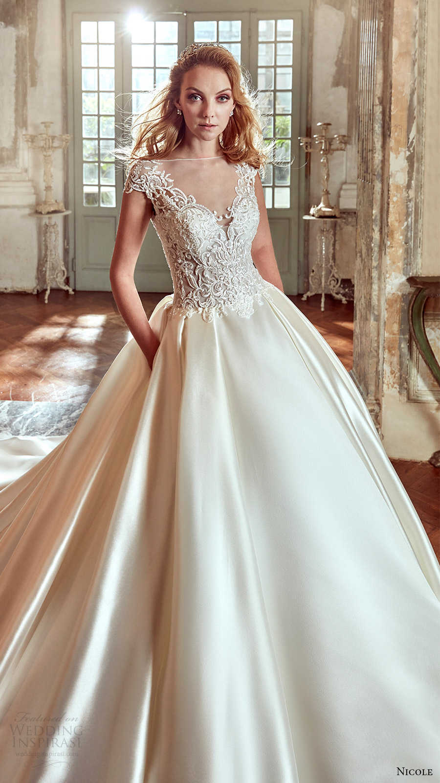 nicole spose bridal 2017 cap sleeve illusion jewel v neck ball gown wedding dress (niab17001) mv