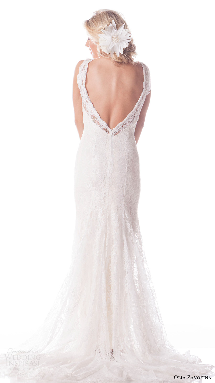 olia zavozina bridal spring 2017 sleeveless vneck 2 piece lace overlay fit flare wedding dress (heather) bv low back train