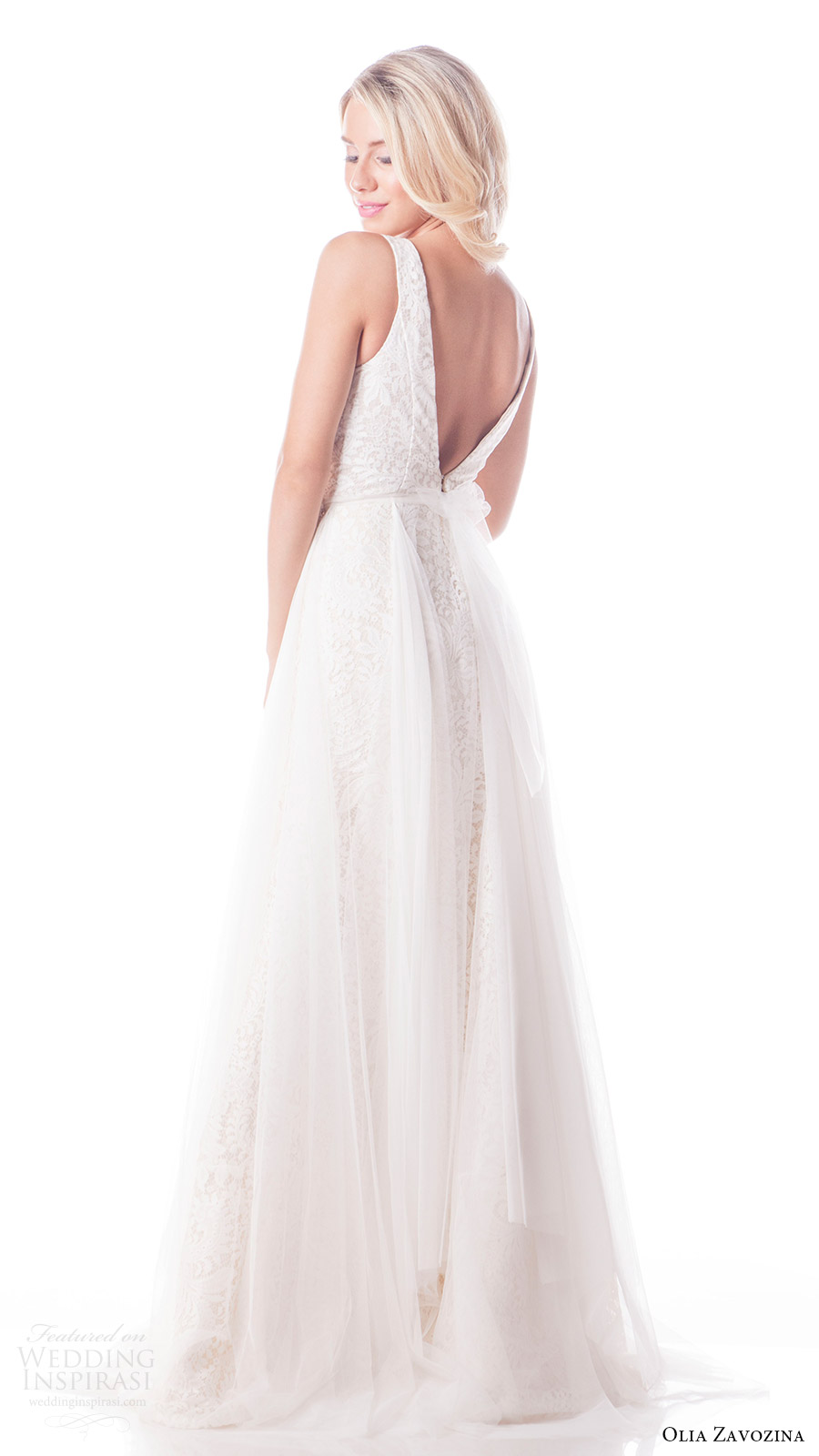 olia zavozina bridal spring 2017 sleeveless vneck fit flare wedding dress (lisa) bv vback tulle overskirt