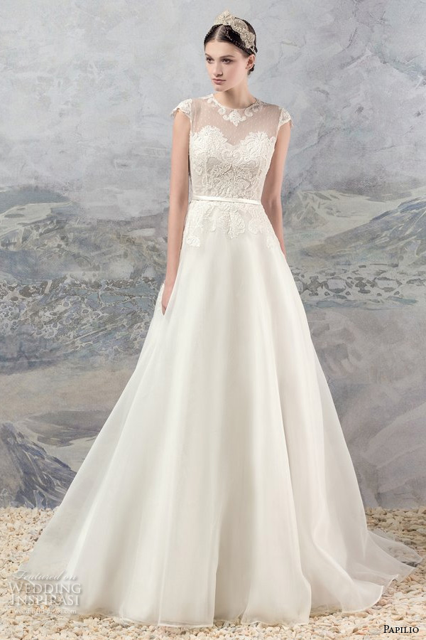 papilio 2016 bridal cap sleeves illusion jewel sweetheart neckline heavily embellshed bodice classic a  line wedding dress lace back sweep train (1658 yukon) mv