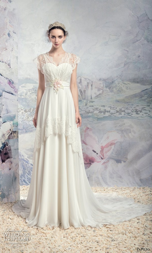 papilio 2016 bridal flutter sleeves sweetheart neckline romantic a  line wedding dress chapel train (1613l ob) mv