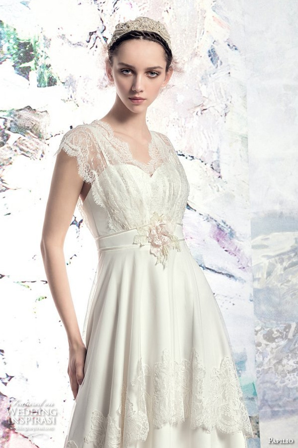 papilio 2016 bridal flutter sleeves sweetheart neckline romantic a  line wedding dress chapel train (1613l ob) zv