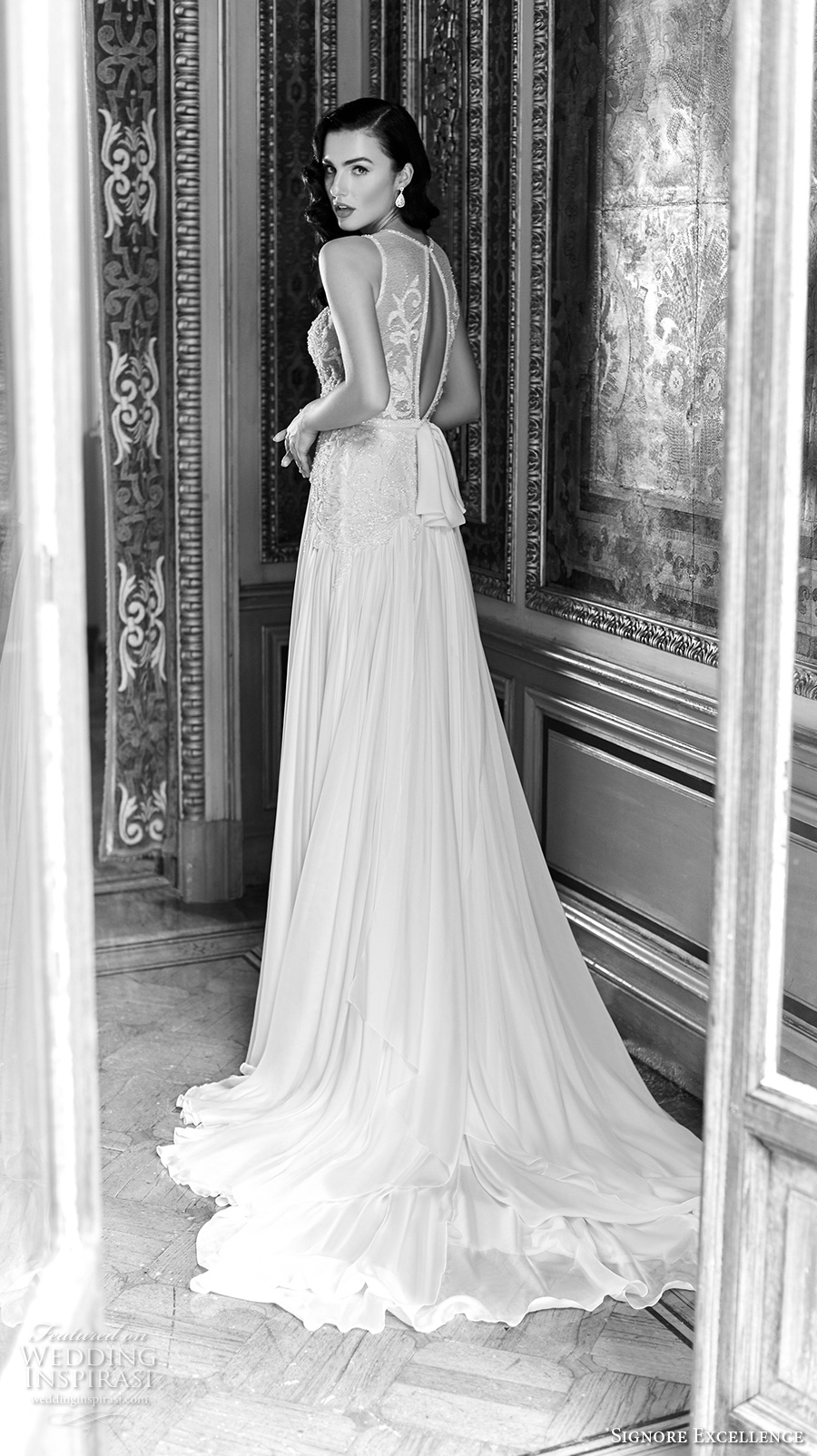 signore excellence 2017 bridal round split neckline heavily embellished bodice beautiful elegant sexy modified a  line wedding dress keyhole back chapel train (elanor) bv mv