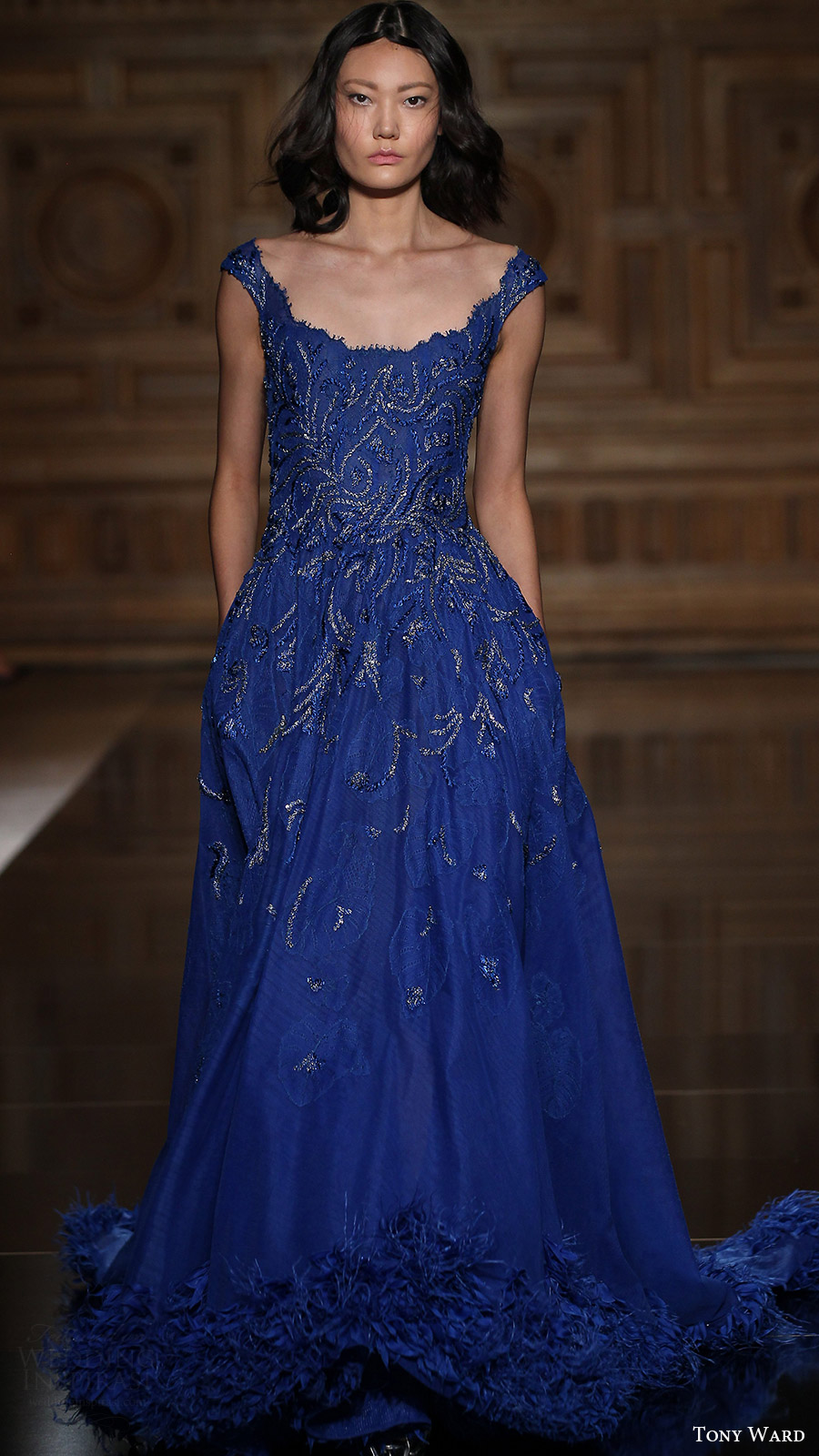 tony ward couture fall 2016 off shoulder blue full a line evening gown (06) mv