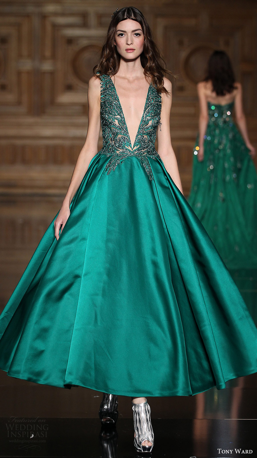 tony ward couture fall 2016 sleeveless v neck ankle length dress (24) mv green color