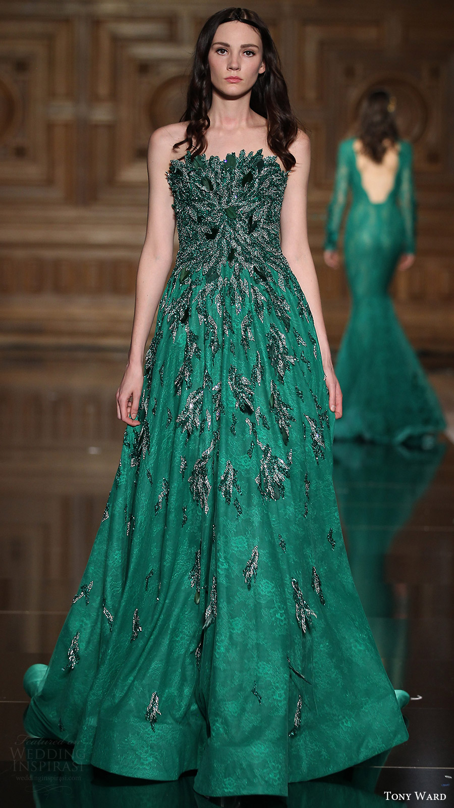 tony ward couture fall 2016 strapless embellished a line evening dress (23) mv green color