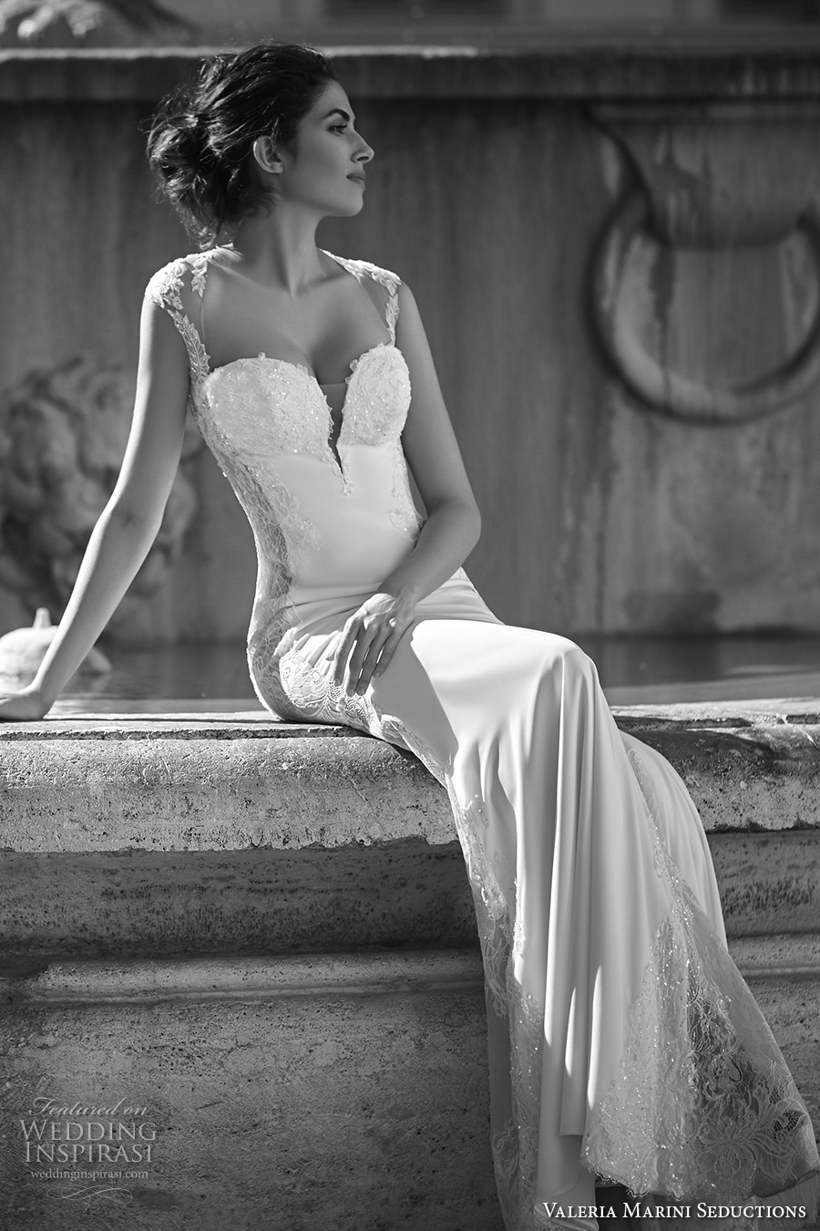 valeria marini seductions 2017 bridal sheer cap sleeves sweetheart splt plunging embellished bodice neckline sexy sheath wedding dress (untitled 13) mv
