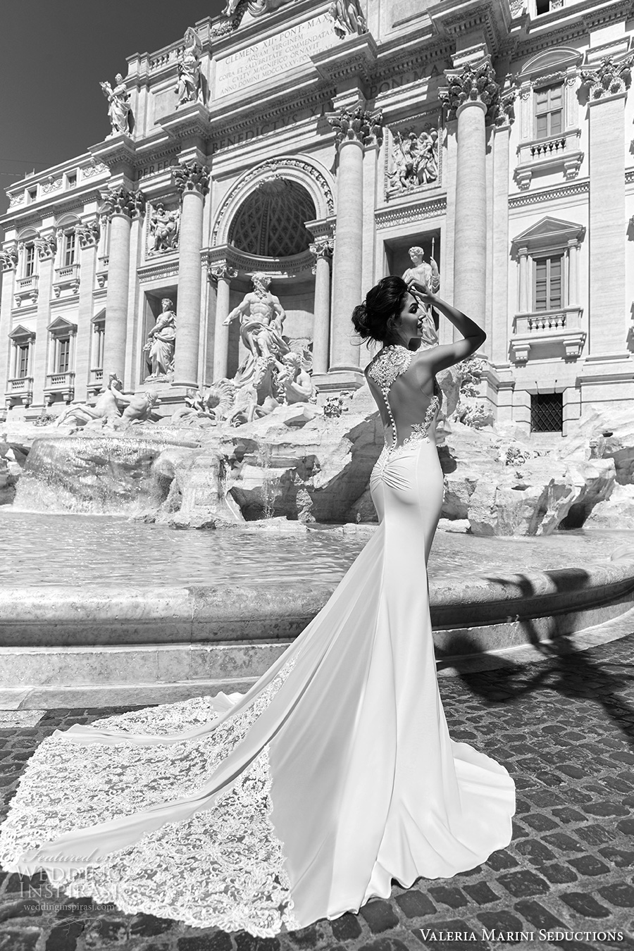 valeria marini seductions 2017 bridal sleeveless sheer low back heavily embellished bodice sexy sheath wedding dress chapel train (untitled 12) bv