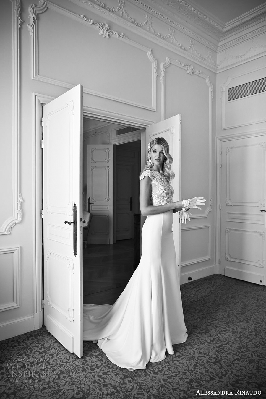 alessandra rinaudo 2017 bridal cap sleeves bateau neckline heavily embellished bodice elegant sheath wedding dress lace back chapel train (17) mv