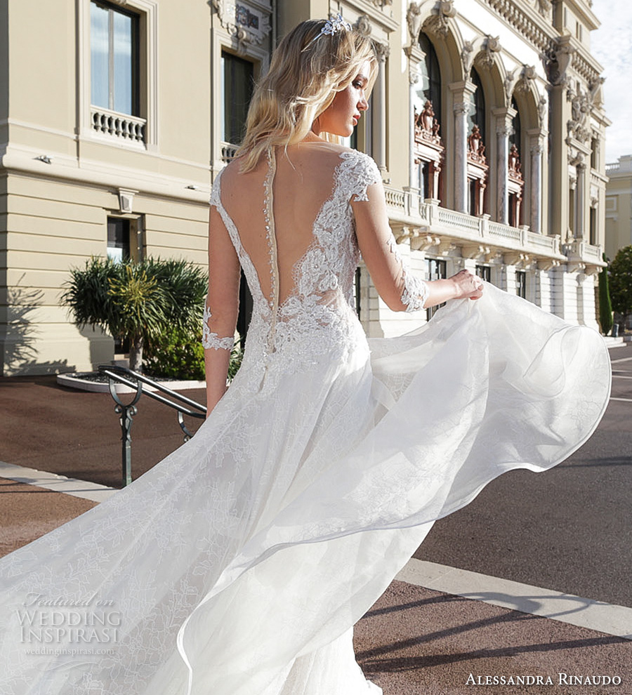 alessandra rinaudo 2017 bridal three quarter sleeves illusion boat plunging v neck heavily embellished bodice romantic a  line wedding dress illusion v back chapel train (1) bv