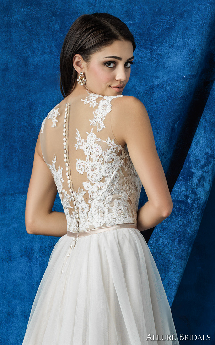 allure bridals 2016 mix match sleeveless illusion round neck plunging v neck lace bodice romantic tulle skirt a  line wedding dress illusion back chapel train (a2004 top a2010 skirt) zbv