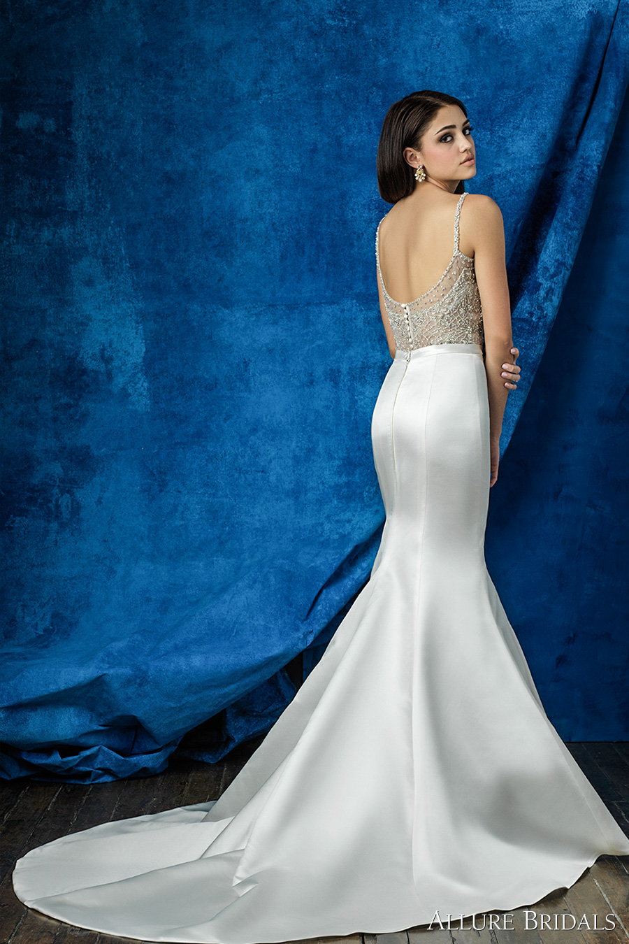 allure bridals 2016 mix match spagetti strap scoop neckline beaded bodice simple chic elegant skirt mermaid wedding dress scoop back chapel train (a2002 top a2009 skirt) bv