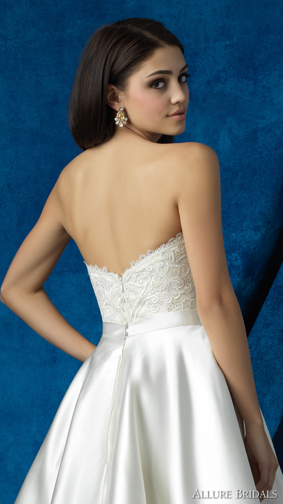 allure bridals 2016 mix match strapless scallop sweetheart neckline heavily embellished bodice satin short skirt knee length short wedding dress (a2001 top  and a2006 skirt) zbv