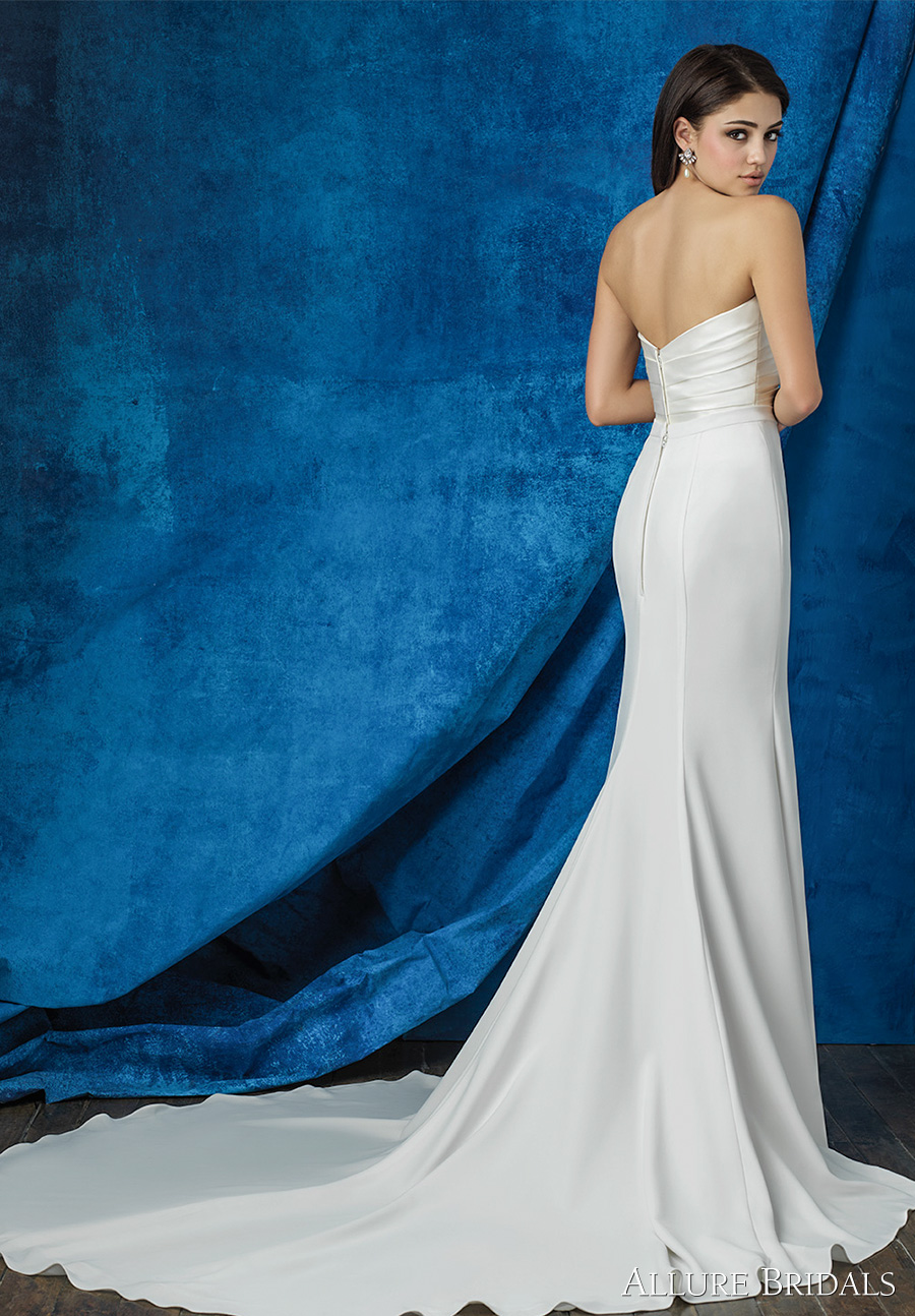 allure bridals 2016 mix match strapless sweetheart neckline satin pleated bodice simple clean classic modified a  line skirt wedding dress chapel train (a2000 top and a2011 skirt) bv