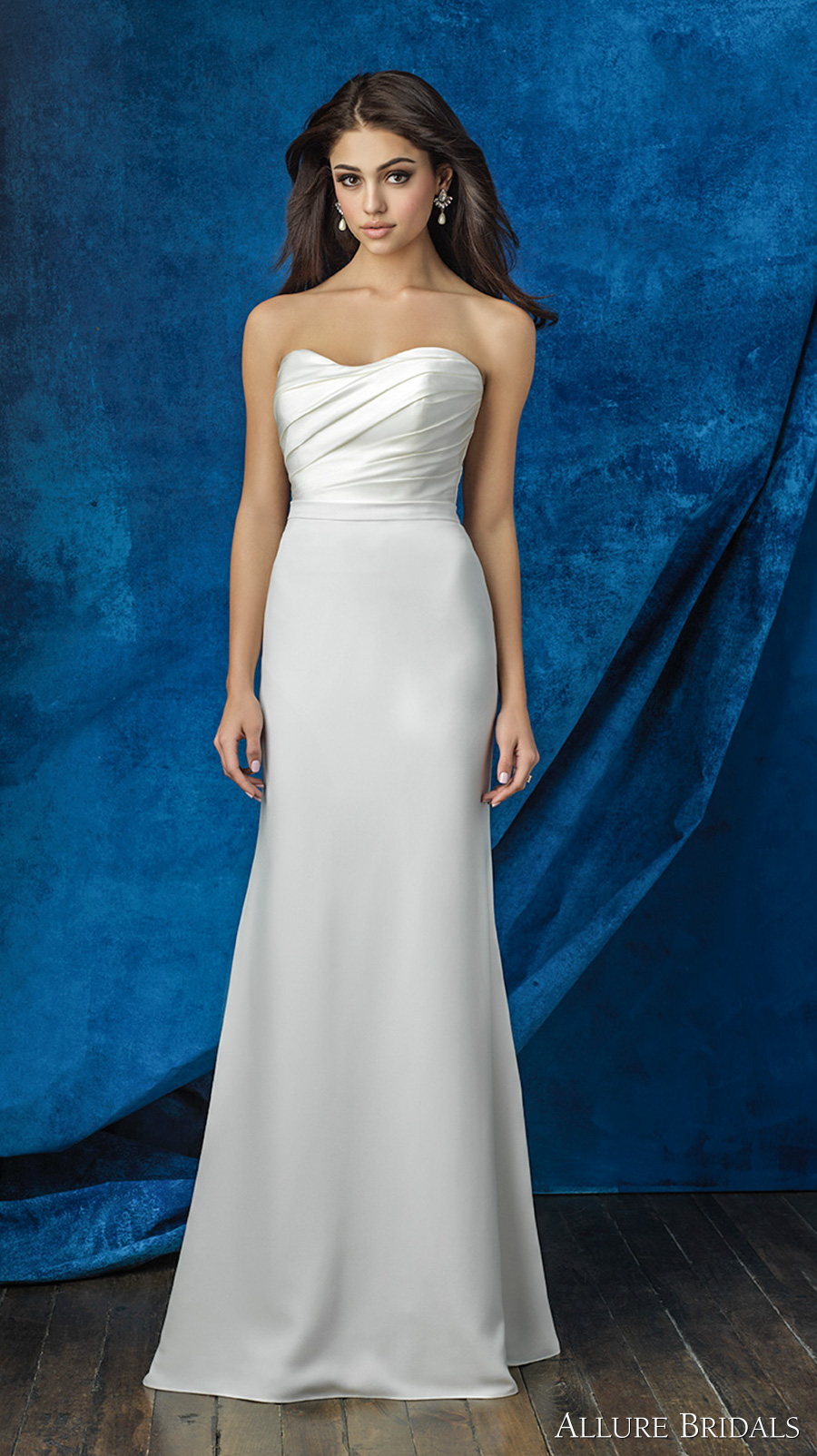 allure bridals 2016 mix match strapless sweetheart neckline satin pleated bodice simple clean classic modified a  line skirt wedding dress chapel train (a2000 top and a2011 skirt)  mv