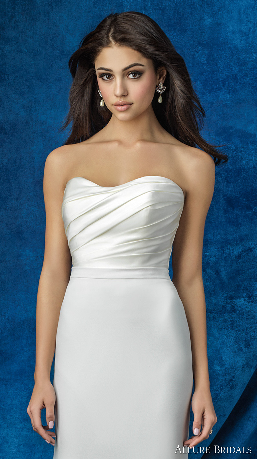 allure bridals 2016 mix match strapless sweetheart neckline satin pleated bodice simple clean classic modified a  line skirt wedding dress chapel train (a2000 top and a2011 skirt) zv