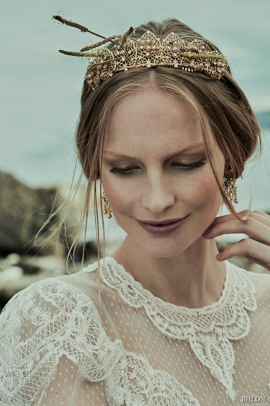 bhldn fall 2016 bridal swarovski gold filled brass pearl accents romantic tiara (francesca) mv