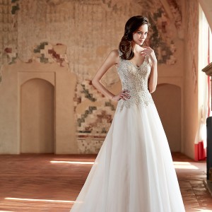 eddy k couture 2017 bridal sleeveless v neckline beaded heavily embellished bodice glamorous beautiful elegant a  line wedding dress scoop back chapel train (ct168) mv