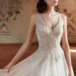 eddy k couture 2017 bridal sleeveless v neckline beaded heavily embellished bodice glamorous beautiful elegant a  line wedding dress scoop back chapel train (ct168) zv