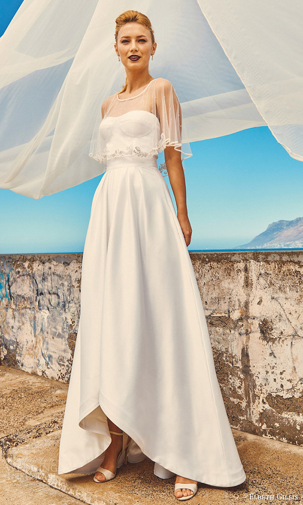 elbeth gillis milk honey 2017 bridal separates strapless aline wedding dress (marina cape chloe top harper skirt) mv