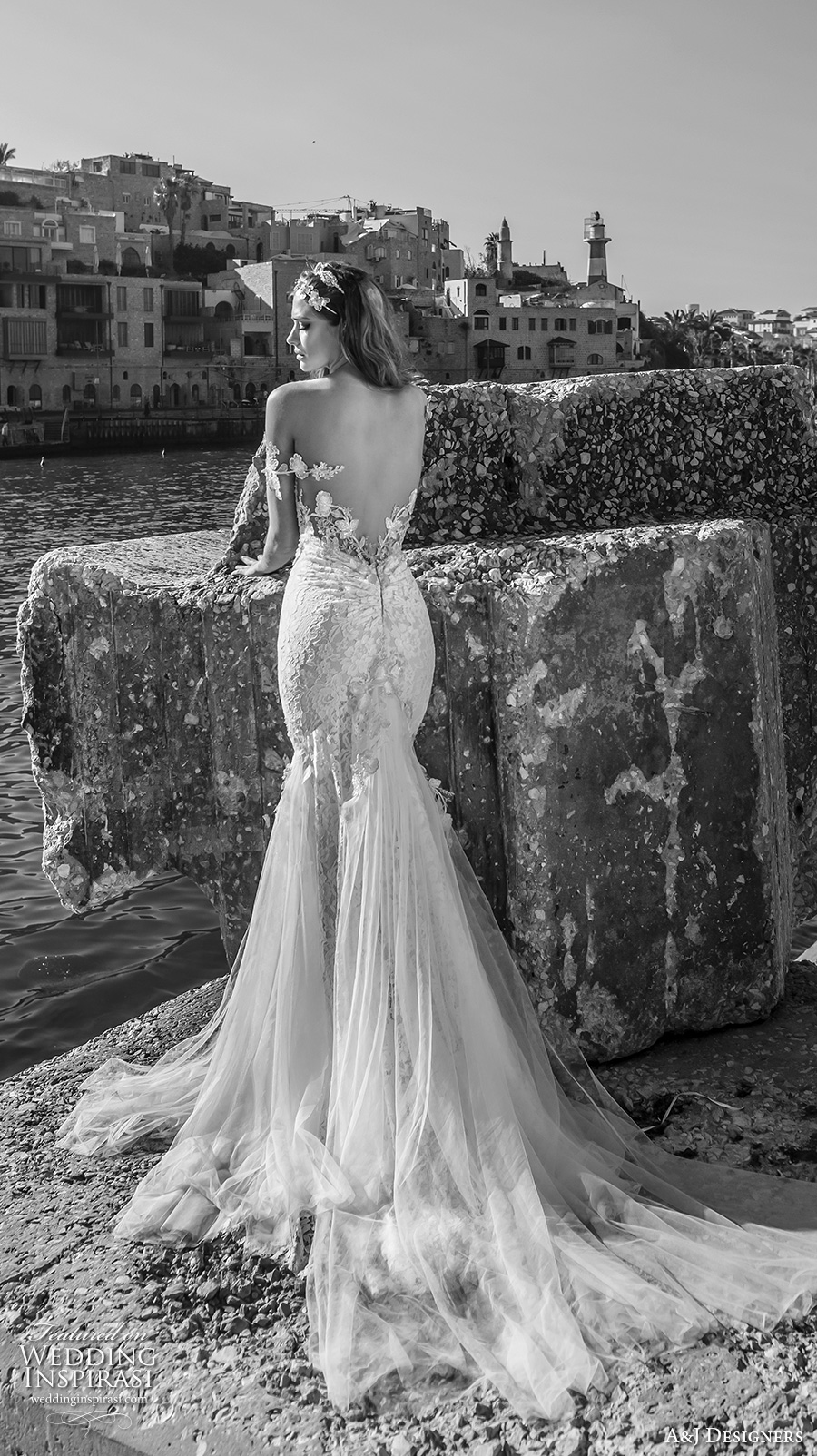 julie vino a j designers bridal s2017 off the should lace strap heavily embellished bodice tulle skirt sexy mermaid wedding dress low back chapel train (aj110) bv