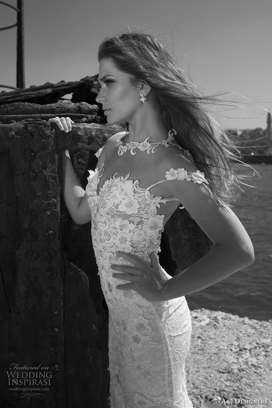 julie vino a j designers bridal s2017 sheer cap sleeves illusion jewel sweetheart neckline full embellishment sexy lace mermaid wedding dress illusion back sweep train (aj109) zv