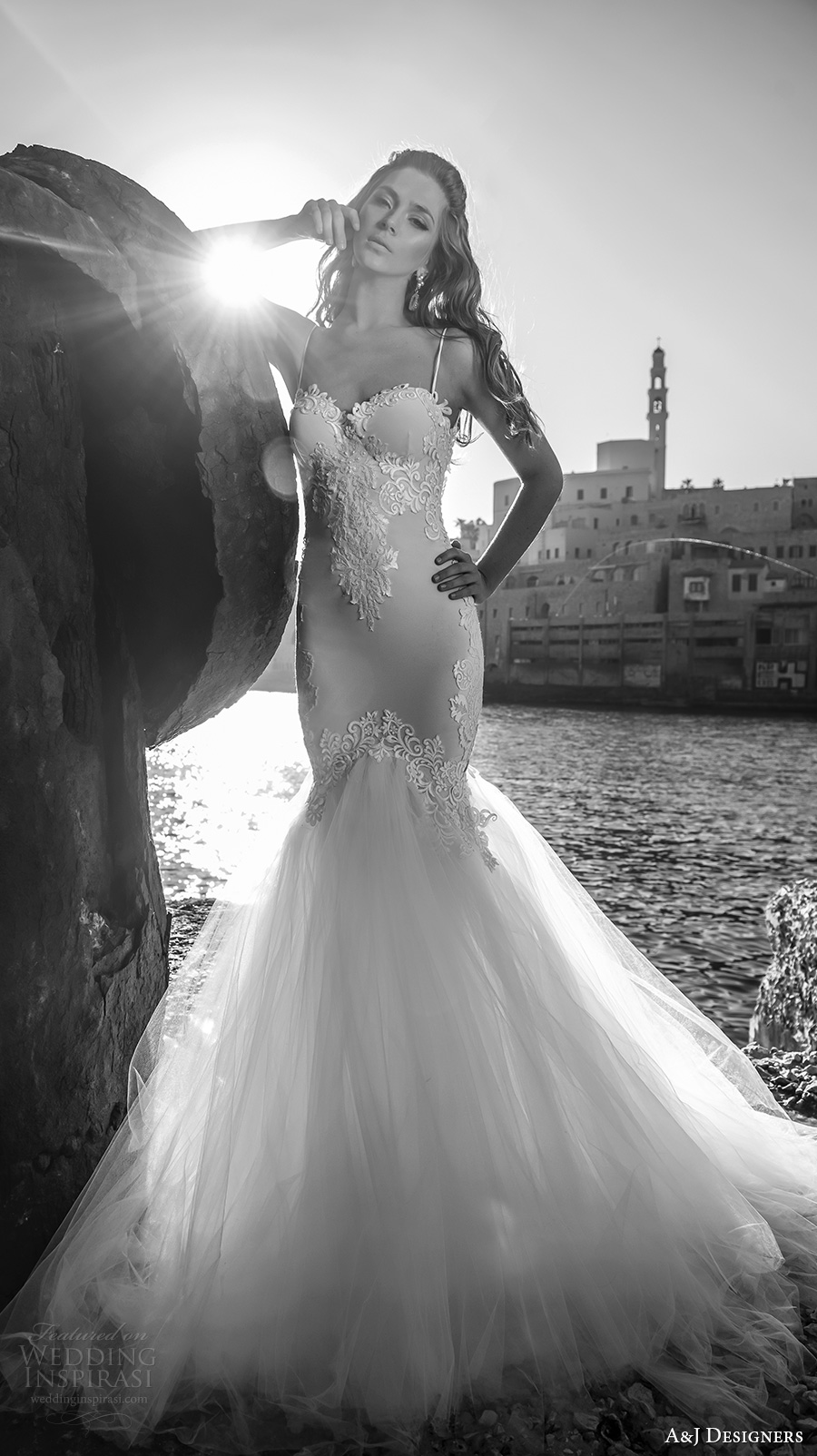 julie vino a j designers bridal s2017 sleeveless spagetti strap heavily embellished bodice tulle skirt sexy mermaid wedding dress open low back sweep train (aj106) mv