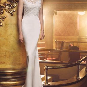 paloma blanca fall 2016 bridal cap sleeves boat neckline lace bolero simple clean bodice classic elegant fit and flare wedding dress low back sweep train (4709) mv