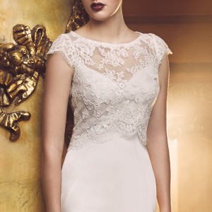 paloma blanca fall 2016 bridal cap sleeves boat neckline lace bolero simple clean bodice classic elegant fit and flare wedding dress low back sweep train (4709) zv