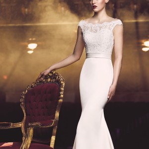 paloma blanca fall 2016 bridal off the shoulder scallop bateau neckline heavily embellished bodice elegant mermaid wedding dress scoop back sweep train (4716) mv