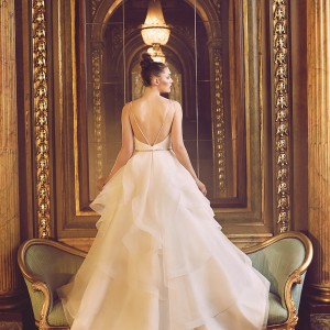 paloma blanca fall 2016 bridal sleeveless boat neckline simple clean design elegant layered skirt ball gown a  line wedding dress open low back sweep train (4715) bv