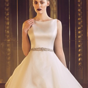 paloma blanca fall 2016 bridal sleeveless boat neckline simple clean design elegant layered skirt ball gown a  line wedding dress open low back sweep train (4715) zv