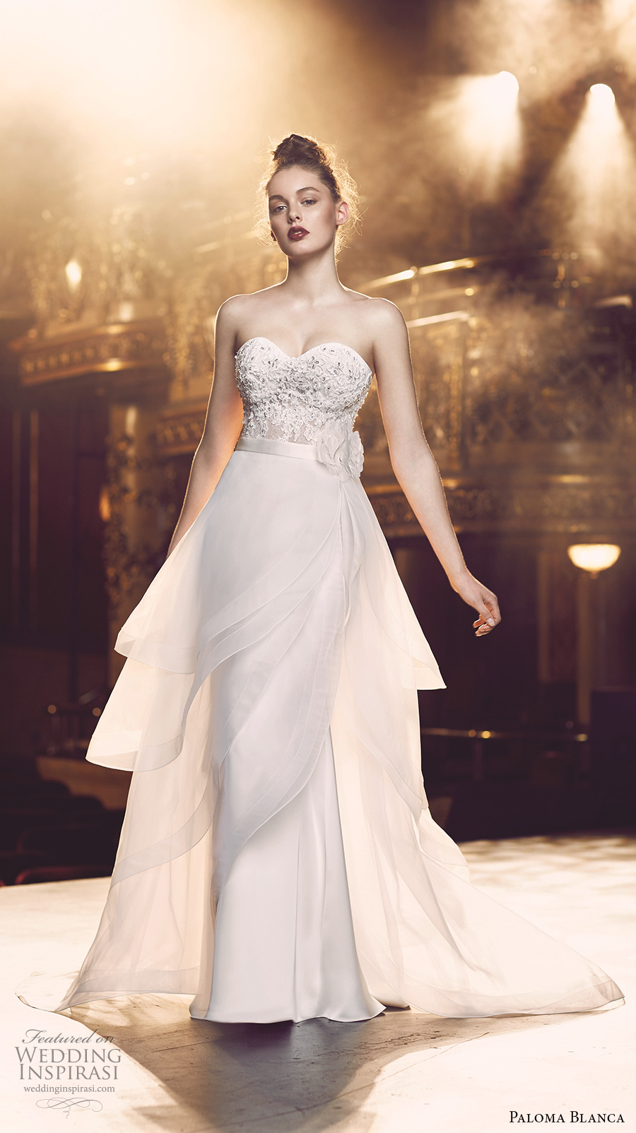 paloma blanca fall 2016 bridal strapless sweetheart neckline heavily embellished bodice sexy elegant a  line wedding dress detachable overskirt sweep train (4713) mv