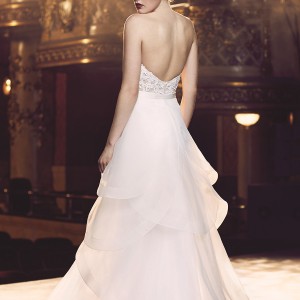 paloma blanca fall 2016 bridal strapless sweetheart neckline heavily embellished bodice sexy elegant sheath a  line wedding dress detachable overskirt sweep train (4713) bv
