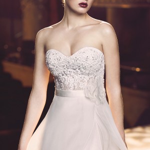 paloma blanca fall 2016 bridal strapless sweetheart neckline heavily embellished bodice sexy elegant sheath a  line wedding dress detachable overskirt sweep train (4713) zv