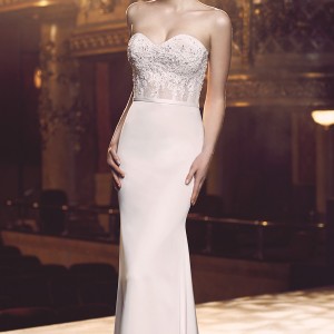 paloma blanca fall 2016 bridal strapless sweetheart neckline heavily embellished bodice sexy elegant sheath wedding dress 4713) mv
