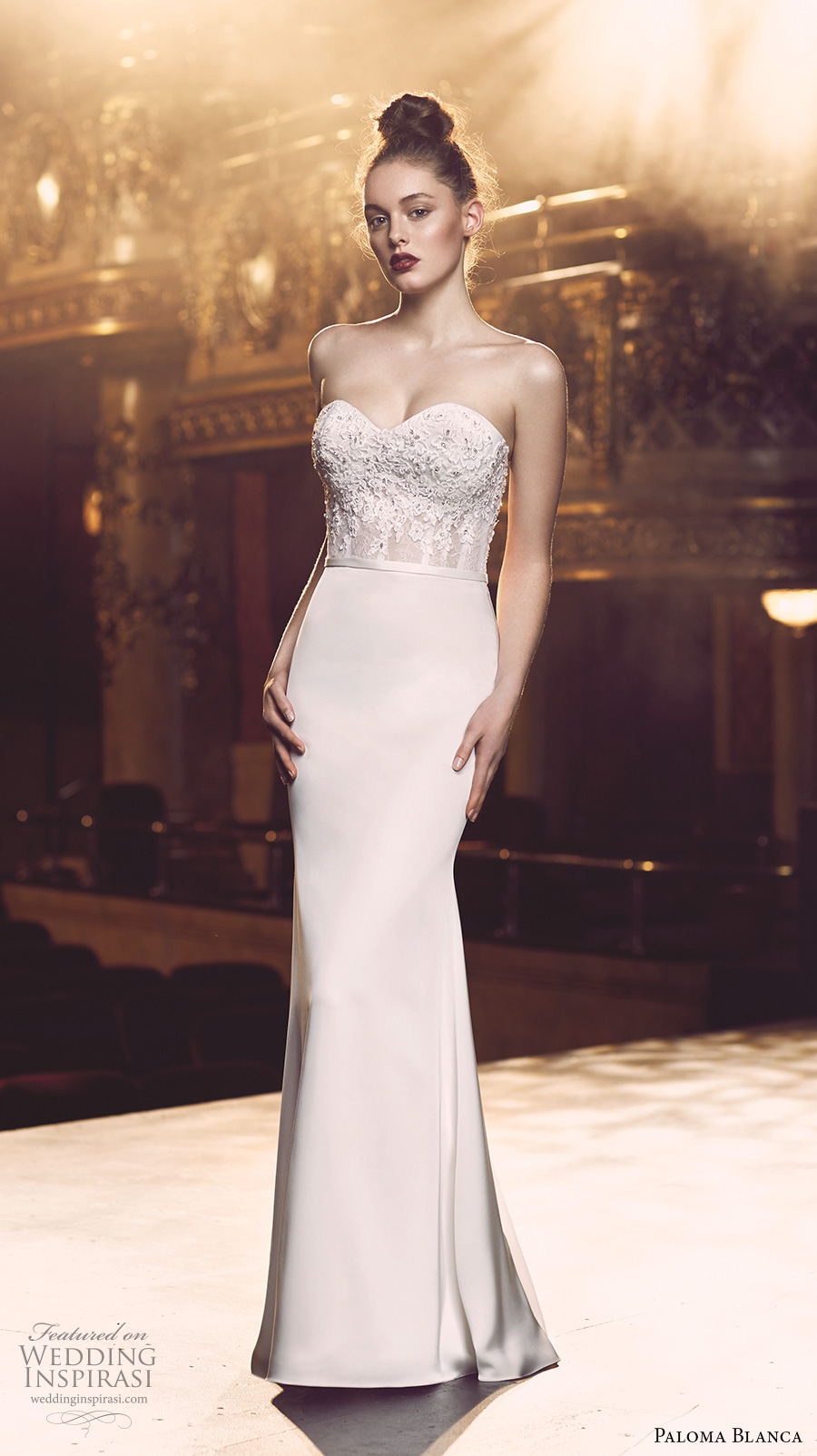 paloma blanca fall 2016 bridal strapless sweetheart neckline heavily embellished bodice sexy elegant sheath wedding dress 4713) mv