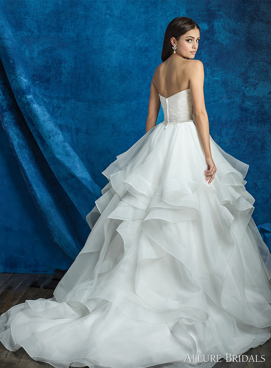 strapless sweetheart neckline satin pleated bodice simple clean princess romantic horsehair hem tiered ball gown a  line wedding dress chapel train (a2000 top and a2013 skirt) bv