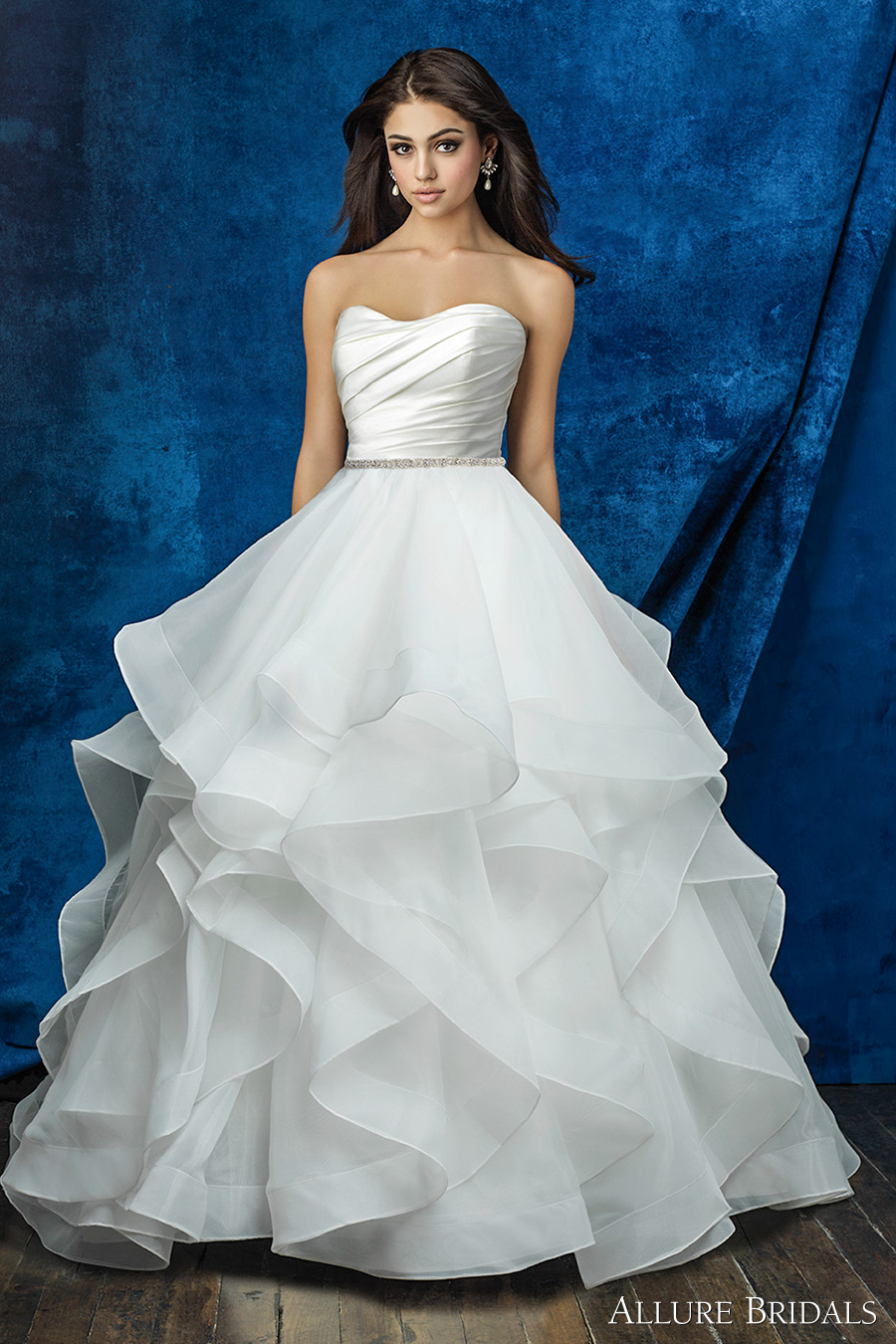 strapless sweetheart neckline satin pleated bodice simple clean princess romantic horsehair hem tiered ball gown a  line wedding dress chapel train (a2000 top and a2013 skirt) mv