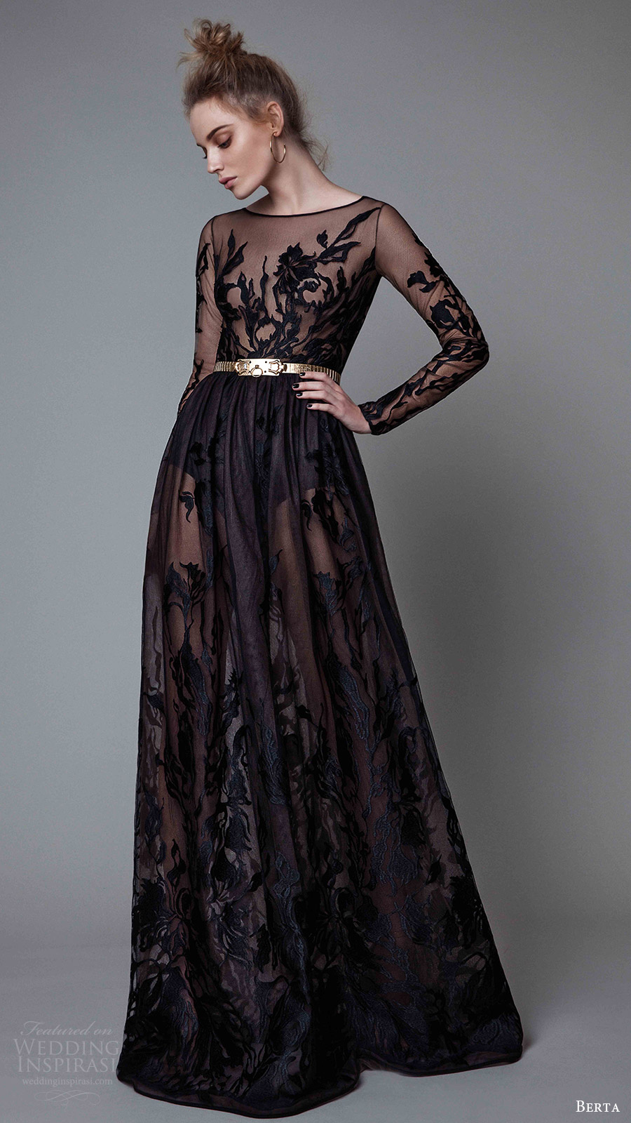 berta rtw fall 2017 (17 17) illusion long sleeves scoop neck a line black evening dress mv berta rtw fall 2017 (17 17) illusion long sleeves scoop neck a line black evening dress mv