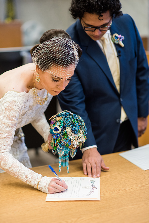 courthouse wedding civil ceremony portland oregon real bride inspiration jessica chintan gold jewel colors fun weddings powers studios photography (16)