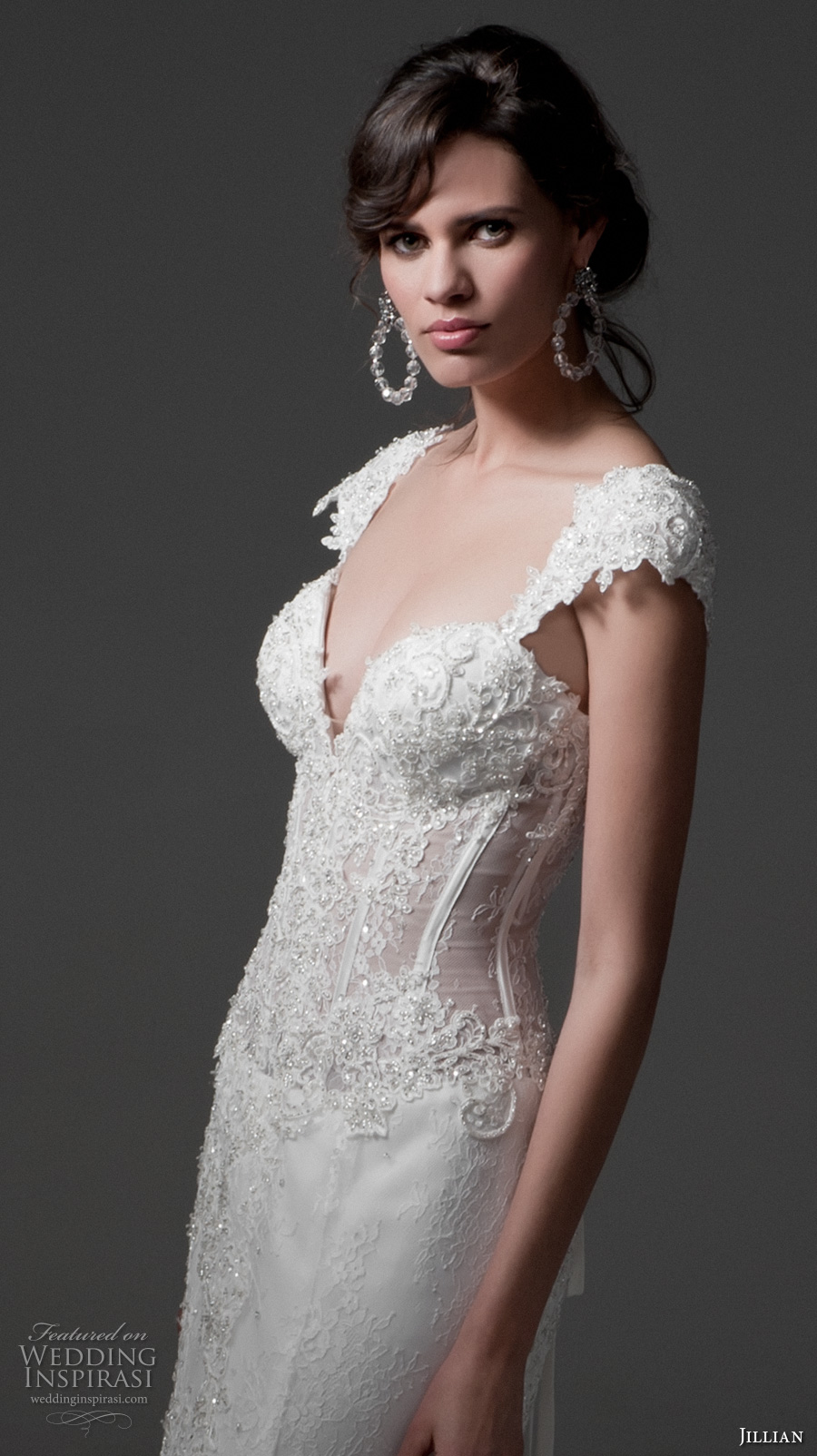 jillian 2017 bridal cap sleeves sweetheart neckline bustier bodice full embellishment sexy lace mermaid wedding dress chapel train (melania) zv
