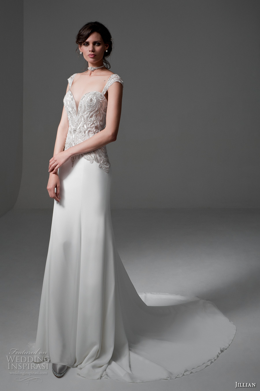 jillian 2017 bridal cap sleeves sweetheart plunging neckline heavily embellished bodice elegant sheath wedding dress sheer back chapel train (marylin) mv jillian 2017 bridal cap sleeves sweetheart plunging neckline heavily embellished bodice elegant sheath wedding dress sheer back chapel train (marylin) mv