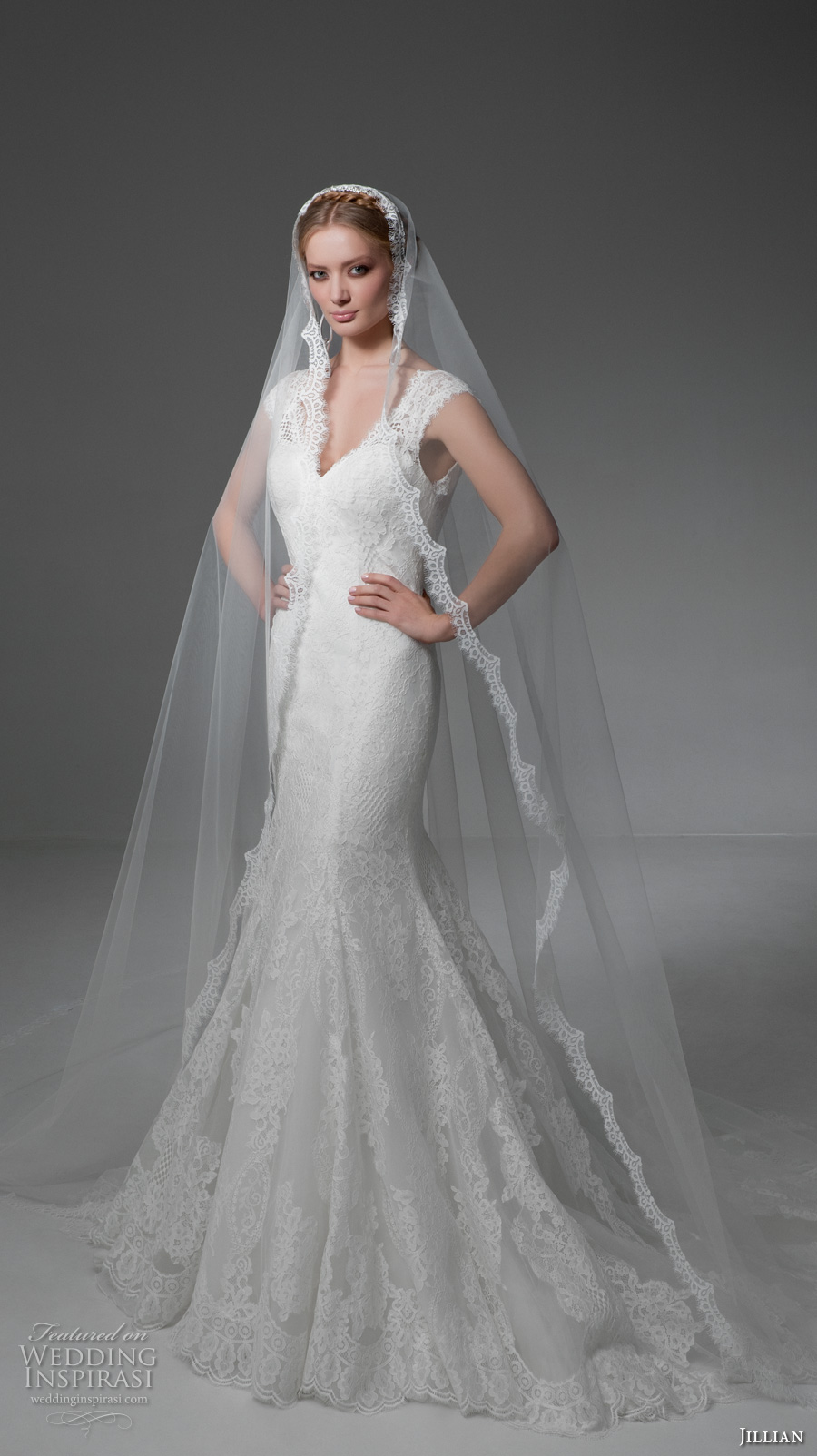 jillian 2017 bridal cap sleeves v neck full embellishment beautiful elegant mermaid wedding dress v back chapel train (manuela) mv