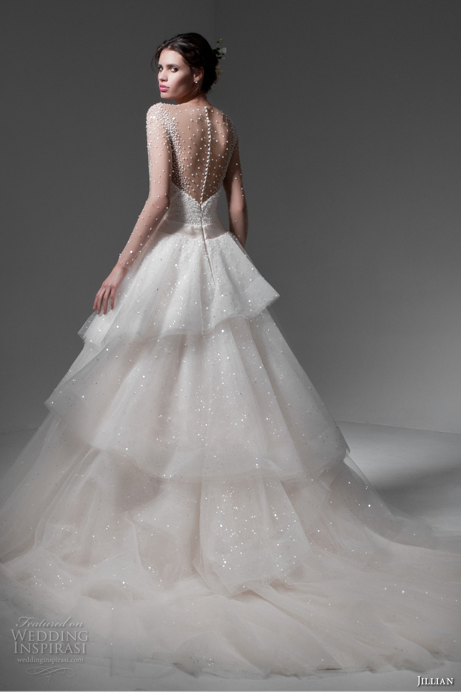 jillian 2017 bridal long sleeves illusion jewel deep plunging sweetheart neckline romantic princess cream color tiered a line wedding dress chapel train (marta) bv jillian 2017 bridal long sleeves illusion jewel deep plunging sweetheart neckline romantic princess cream color tiered a line wedding dress chapel train (marta) bv